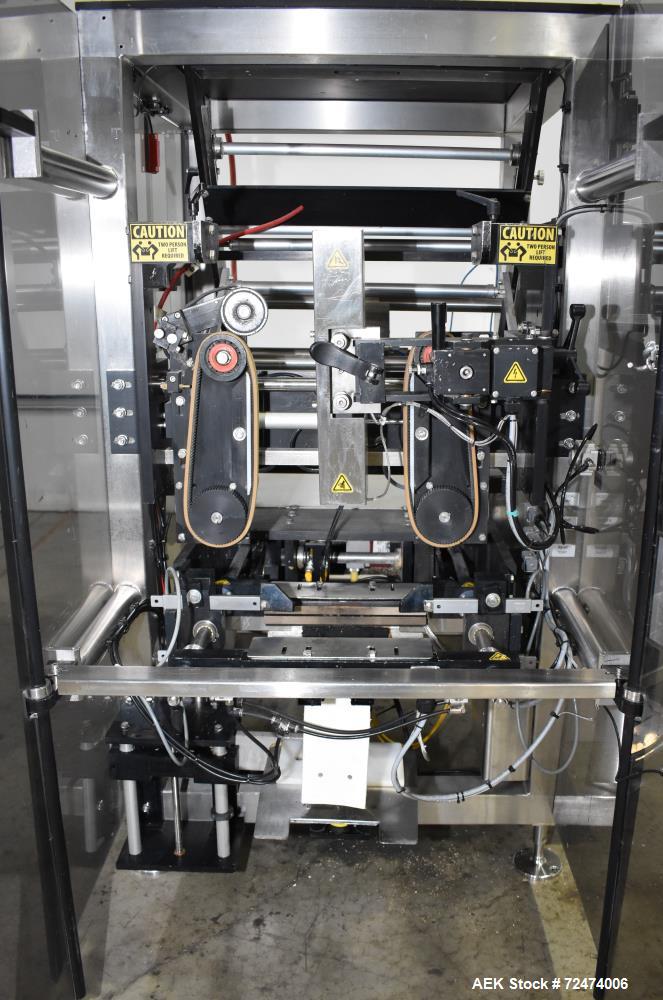 Used Matrix Packaging Mercury HS High Speed Vertical, Form, Fill and Seal Machine. Capable of speeds up to 140 BPM. Bag size range: 1.75" - 11" (Width) x 2.5" - 15" (Length). Has side belt pull downs...